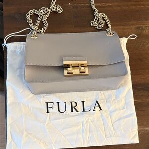 Furla Light Gray leather purse with Gold Accents